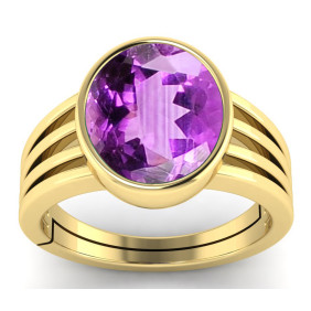 7.25 Ratti / 6.50 Carat Certified Natural AA++ Quality Amethyst Stone Gold Plated Adjustable Ring For Men And Women