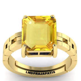 LMDPRAJAPATIS 14.25 Ratti 13.00 Carat Unheated Untreatet AA+ Quality Natural Yellow Sapphire Pukhraj Gemstone Gold Plated Ring for Women's and Men's