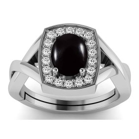 LMDPRAJAPATIS 7.25 Ratti / 6.50 Carat Original Certified Black Hakik Gemstone Panchdhatu Adjustable December Birthstone Silver Ring For Women's And Girl's