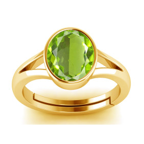 10.00 Ratti Certified Natural Green Peridot Gemstone Gold Plated Adjustable Panchdhatu Ring/Anguthi for Men and Women Lab Approved